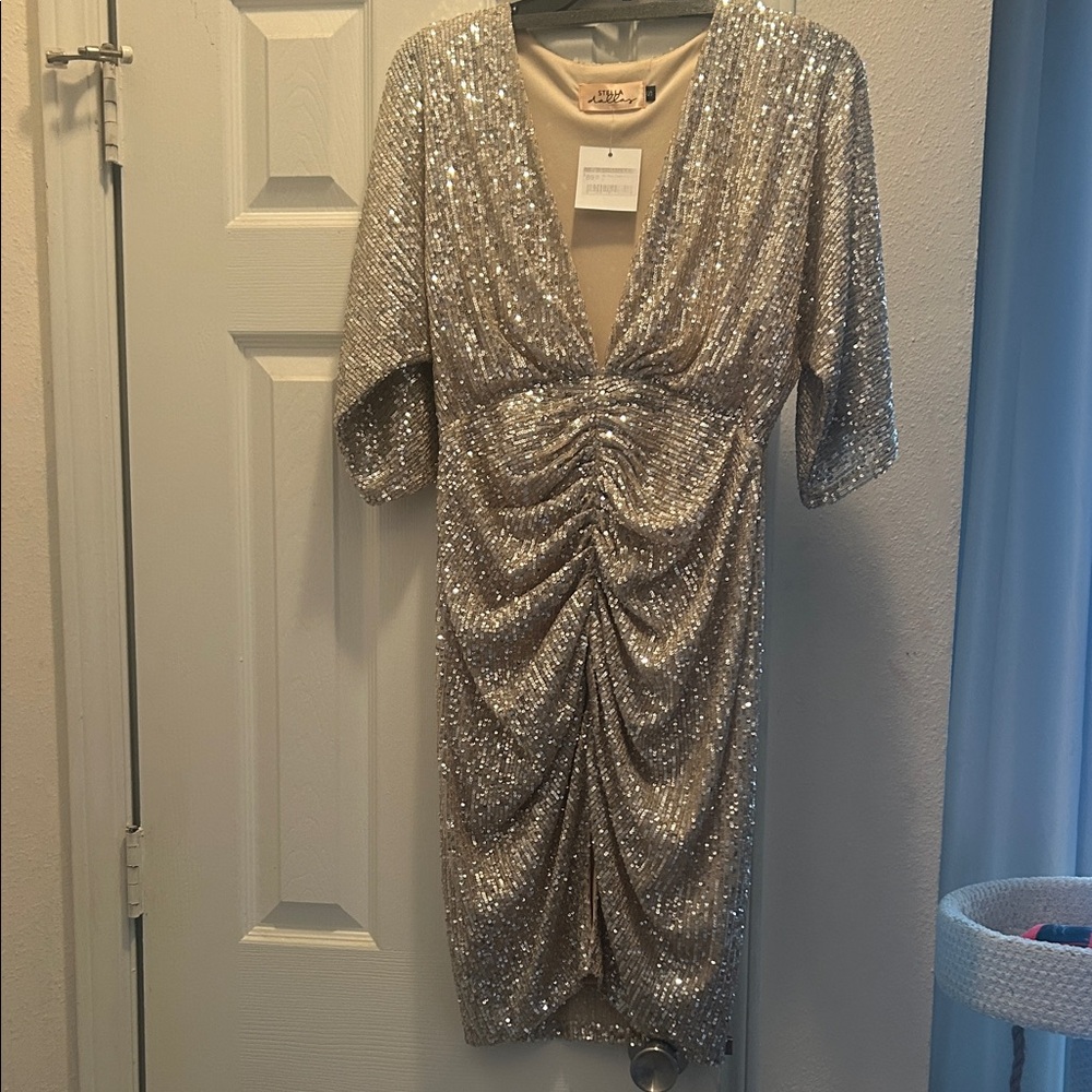 Stella & Dot Silver Sequin Mini Dress